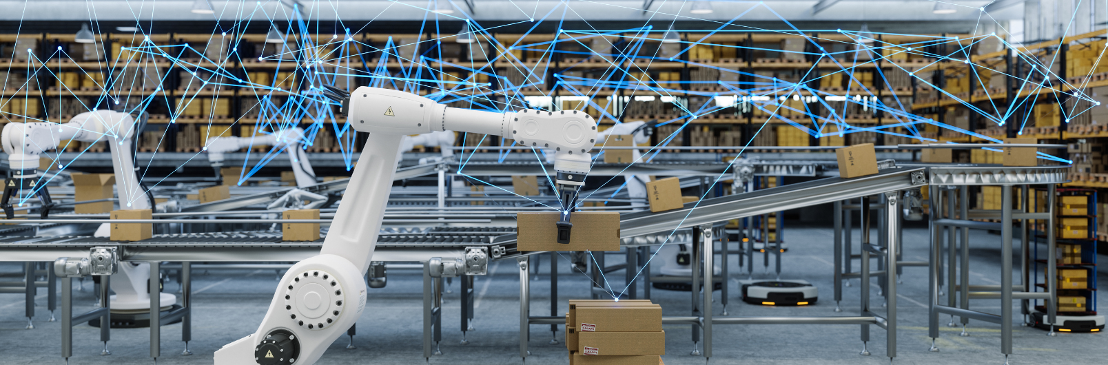 Robotic arm in warehouse