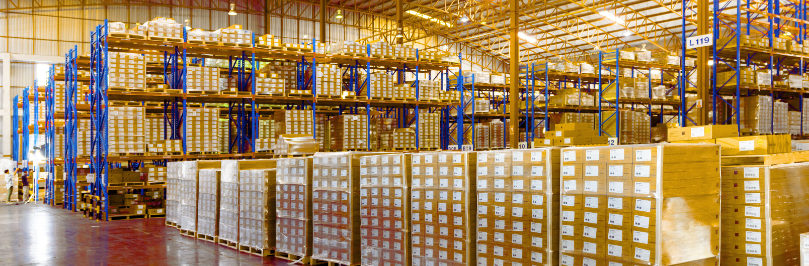 Warehouse photo with stacked boxes